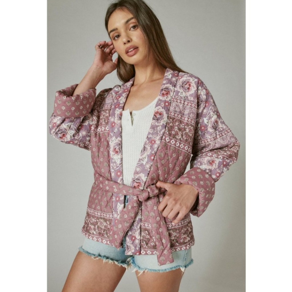 Lucky Brand Pink Quilted Wrap Obi Coat Sz Xs/S